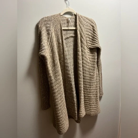 Free People Neutral-Tone Open Front Ribbed Cardigan - Picture 3 of 4